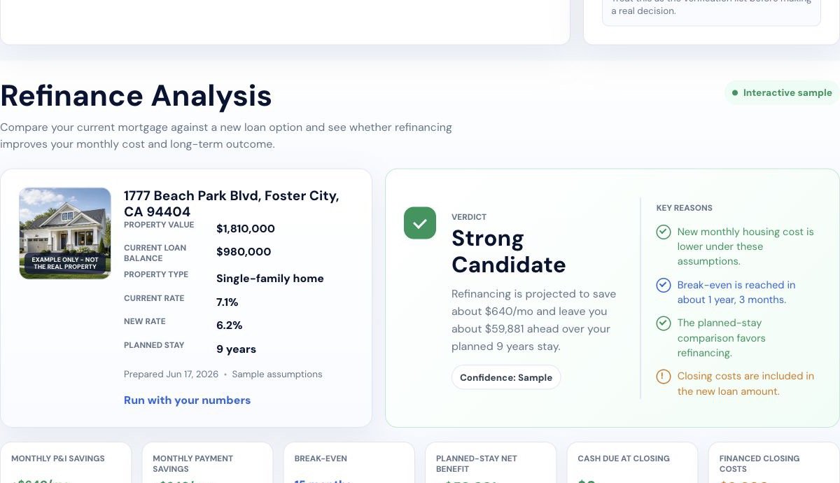 Refinance Analysis Sample preview