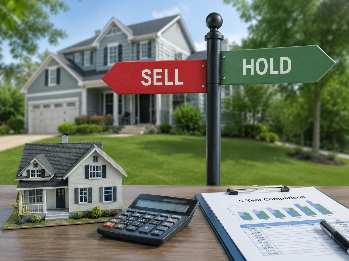 Homeowner comparing whether to sell or hold a house in 2026