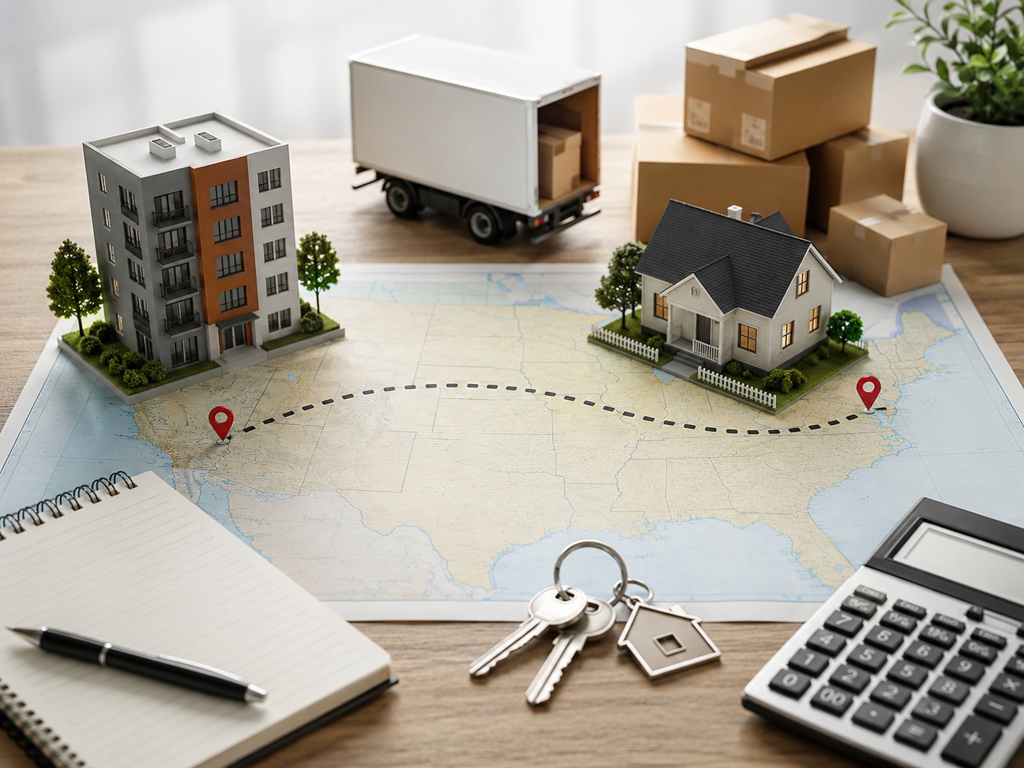 Relocating household comparing renting first versus buying right away in another state